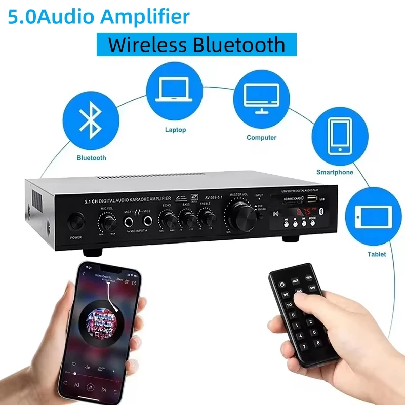 Home Cinema Receiver - AV-369BT Bluetooth 5.1 Sound Speaker AMP