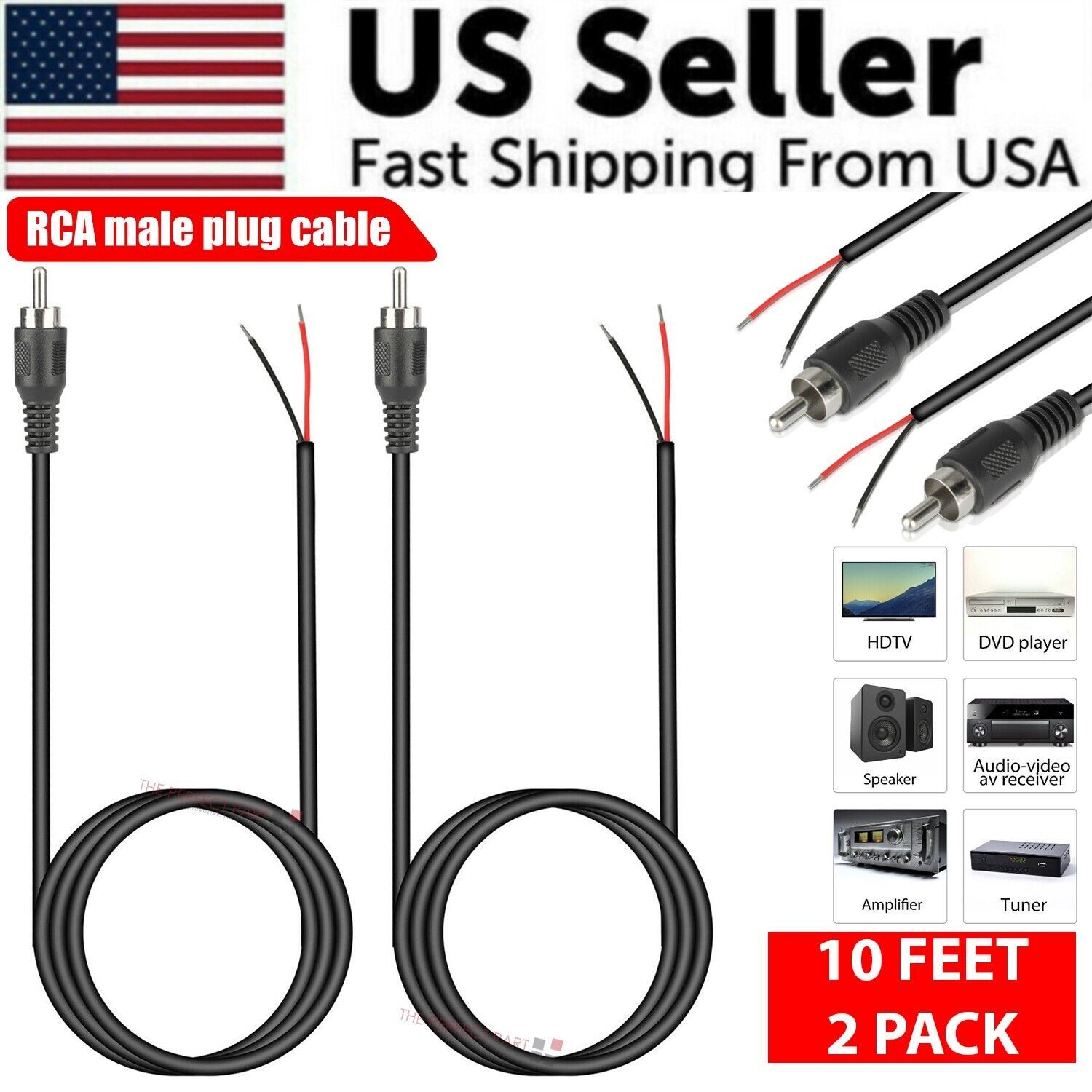 2-Pack 10ft RCA Male Plug To B - Home Cinema Receiver 评论和价格